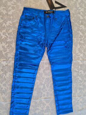 NWT Valabasas Delta Stacked Jeans Electric Blue Blu Reale Waxed Pleated